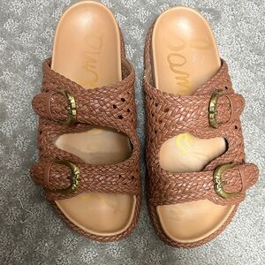 Sam Edelman Tan Woven Buckle Slides